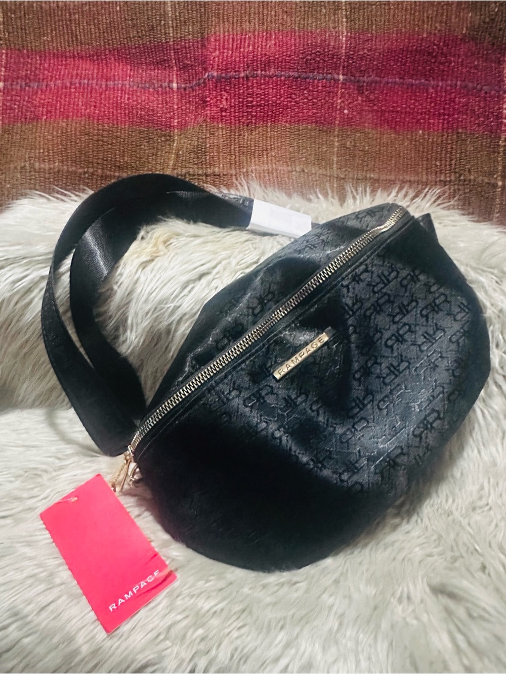 Rampage✨🖤🩶Black Monogram Crossbody BumBag with SilverHardware